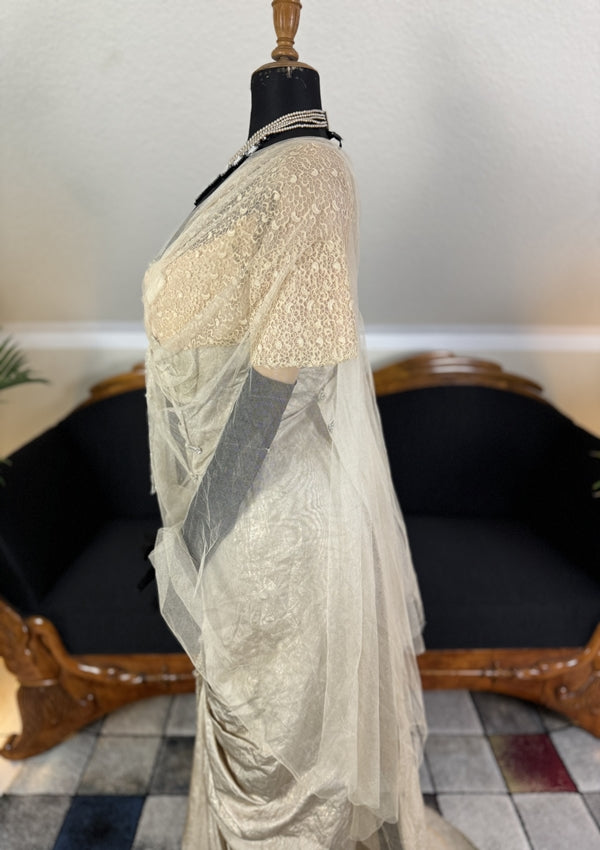 Antikes silbernes Lamé-Abendkleid aus der Titanic-Ära, ca. 1912