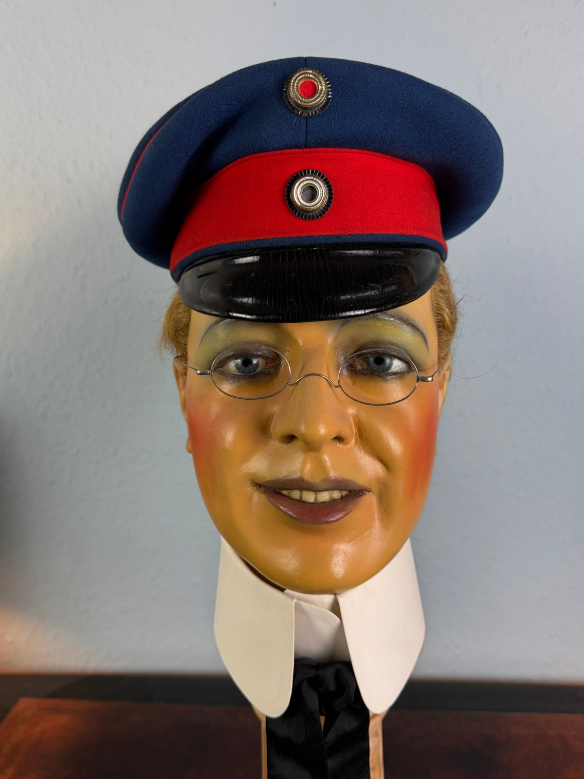 Rare Prussian officer’s dress cap by C. W. Borchert Berlin, red‑blue felt, gold crown