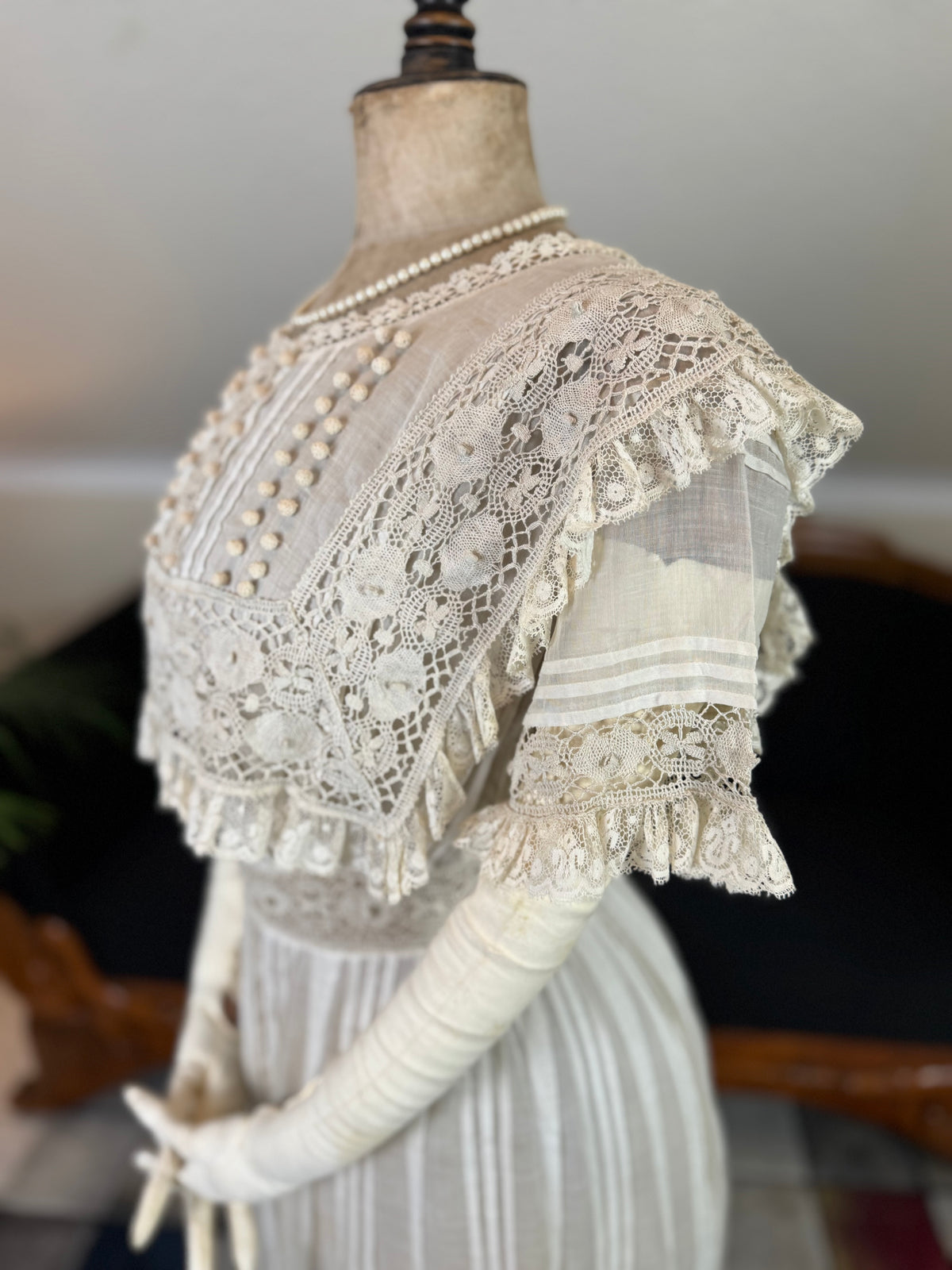 Antikes edwardianisches Teekleid aus Leinen, ca. 1906