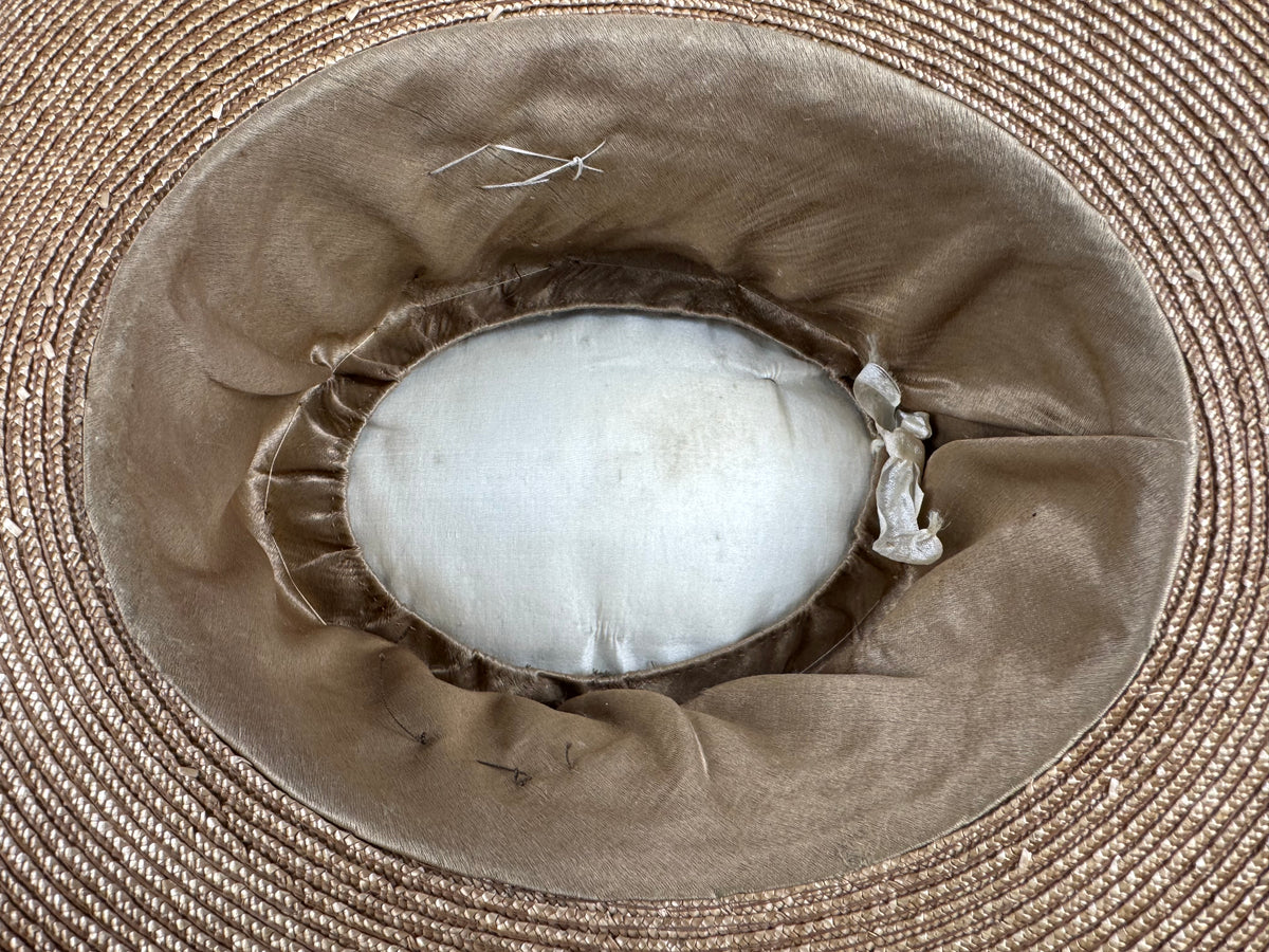 Antique Fine‑Woven French Straw Hat, ca. 1903 – Silk Band & Floral Details