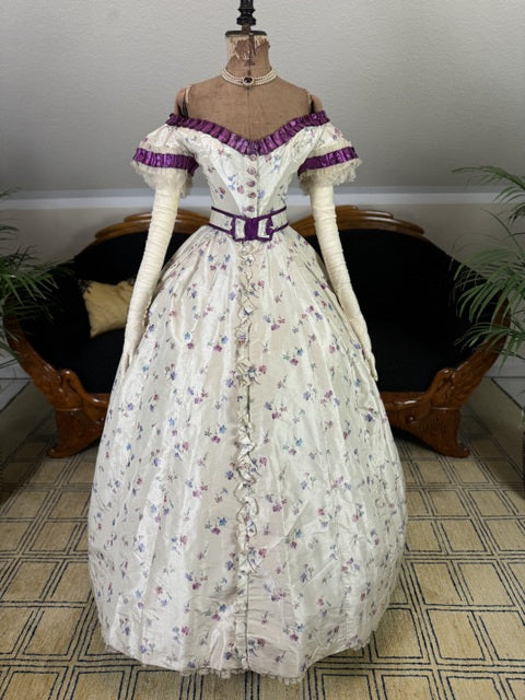 Antikes Seidenabendkleid mit Tagesoberteil, ca. 1864