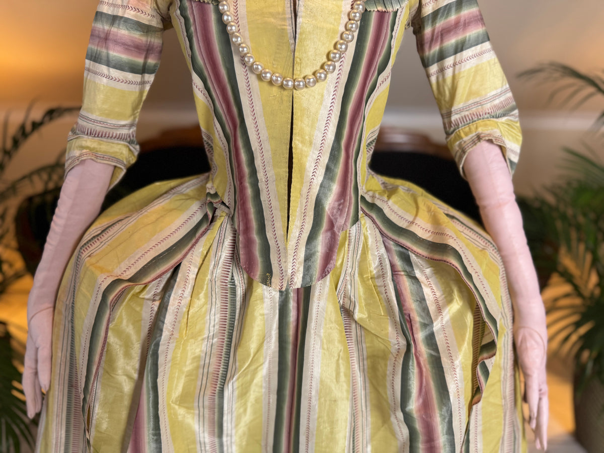Striped silk 18th‑century dress with matching petticoat, robe à l’anglaise
