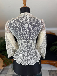 Edwardian white embroidered tulle jacket, ca. 1906, England.