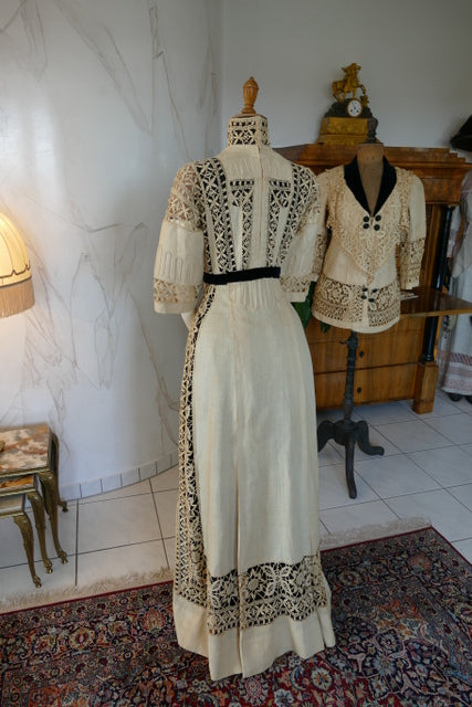 Antikes edwardianisches Leinen-Geh-Ensemble, ca. 1906 – Kleid & Jacke