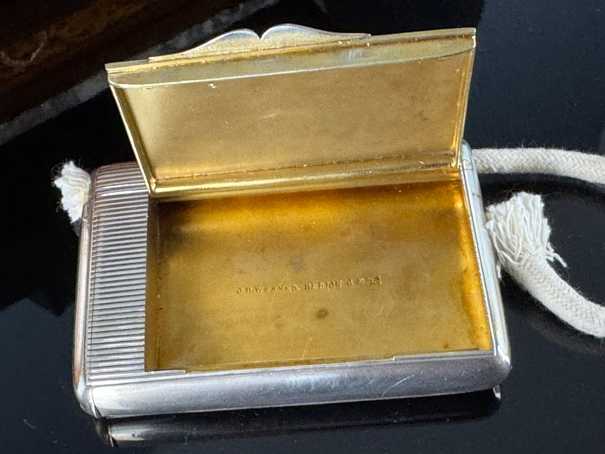 Silver cigarette case of Crown Prince Wilhelm of Prussia with crowned monogram, presentation pin and original caricature in bespoke casket.