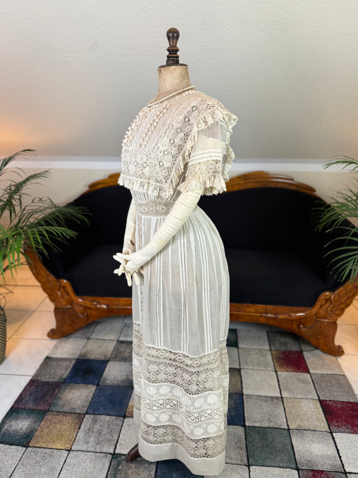 Antikes edwardianisches Teekleid aus Leinen, ca. 1906