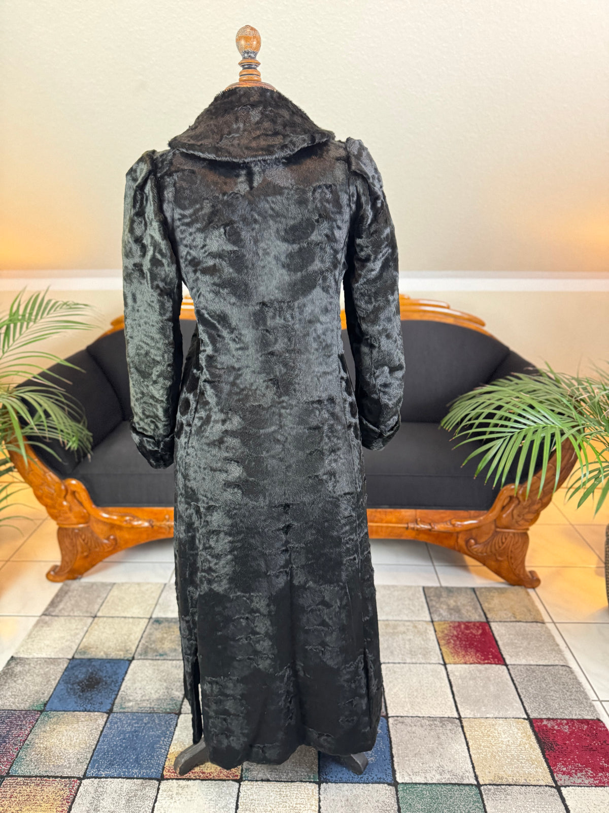 Antique Edwardian ca. 1904 Long Black Faux Beaver‑Fur Coat – Victor Tailoring Co., Chicago