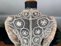 Antique Tenerife lace jacket, ca. 1911, American needle‑lace medallion design in ecru with fine openwork