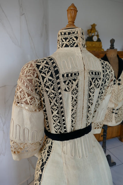 Antikes edwardianisches Leinen-Geh-Ensemble, ca. 1906 – Kleid & Jacke