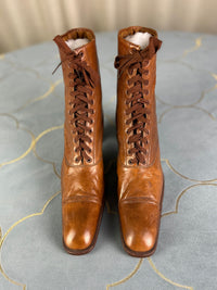 Unworn antique leather lace‑up boots by Stiller, Berlin, ca. 1906