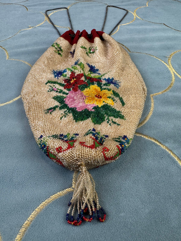 Bourse ancienne en perles, Allemagne, vers 1890