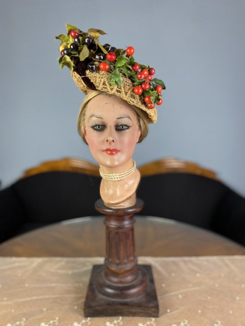 Antique Gibson Girl Straw Hat with Cherries, ca. 1890