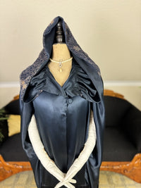 MARSHALL FIELD & Co. antique hooded cape, Chicago, ca. 1924, dark blue silk flapper cape