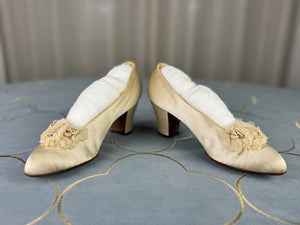 Titanic era wedding shoes, 1912, ivory silk bridal shoes