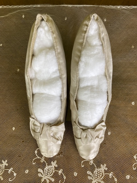 Antique Cream Satin Wedding Pumps, Spain, ca. 1880