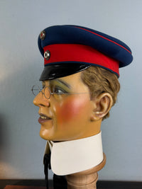 Rare Prussian officer’s dress cap by C. W. Borchert Berlin, red‑blue felt, gold crown