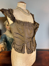 Rare Rococo bodice, 18th‑century bodice in French Rococo clothing, hand‑sewn bodice of brown silk, antique silk bodice