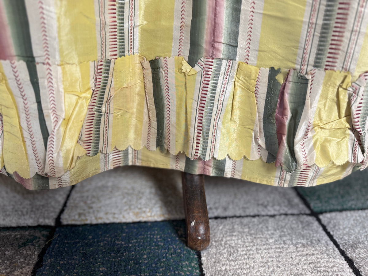 silk taffeta robe à l’anglaise with pink and green stripes, 1770s fashion