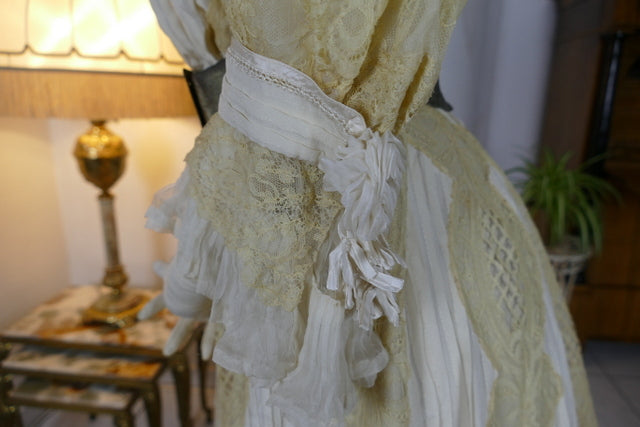 Antikes edwardianisches Kleid von 1901 – MACHARET New York & Paris Zweiteiliges Ensemble aus Seide und Spitze