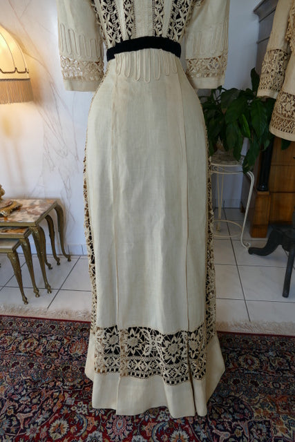 Antikes edwardianisches Leinen-Geh-Ensemble, ca. 1906 – Kleid & Jacke