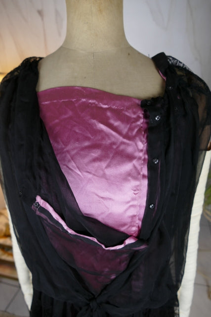 Antikes Partykleid der Goldenen Zwanziger, ca. 1925 – Seide & Chiffon-Lagen