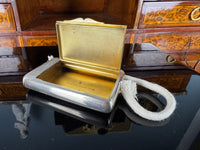 Silver cigarette case of Crown Prince Wilhelm of Prussia with crowned monogram, presentation pin and original caricature in bespoke casket.