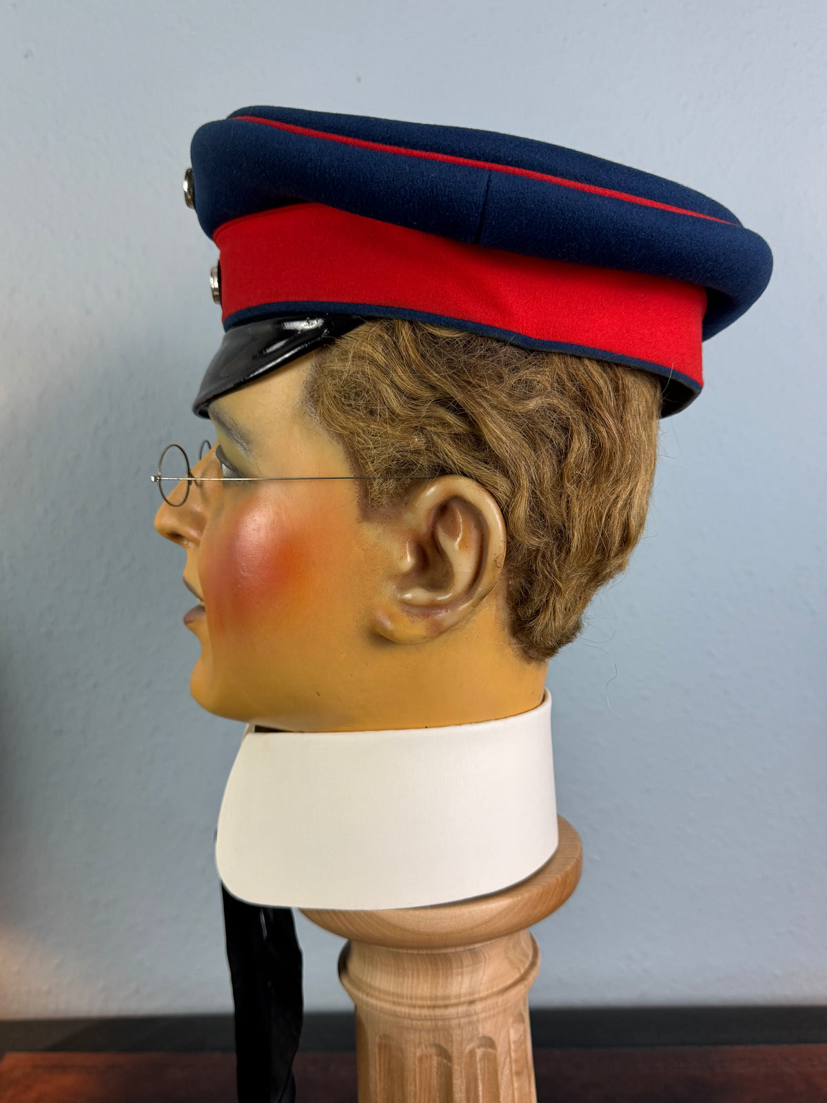 Rare Prussian officer’s dress cap by C. W. Borchert Berlin, red‑blue felt, gold crown
