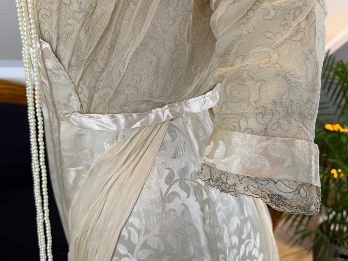Evening Dress 1912 – Cream Silk Brocade with Lace & Crepe Drapes by M. E. Humble, Court Dressmaker, Lady Gillman Provenance