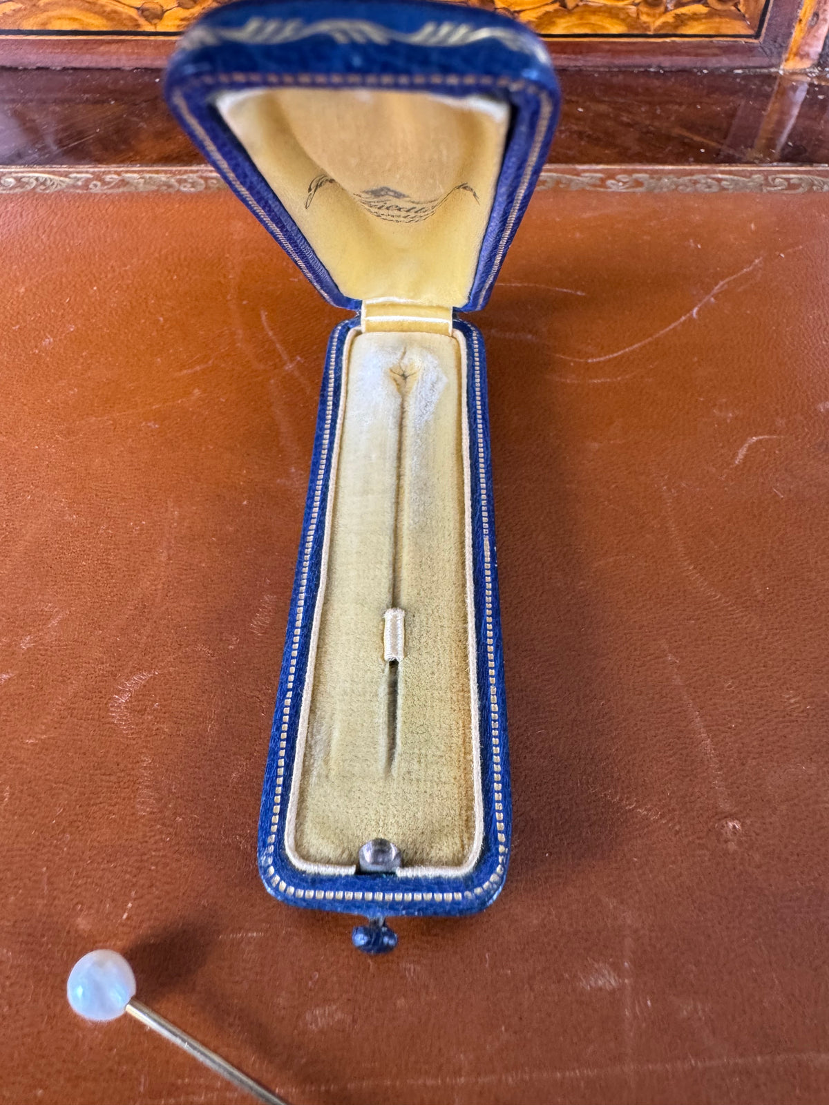 Gold Tie Pin with Pearl in Original Friedländer Berlin Case, Kaiser Wilhelm II.