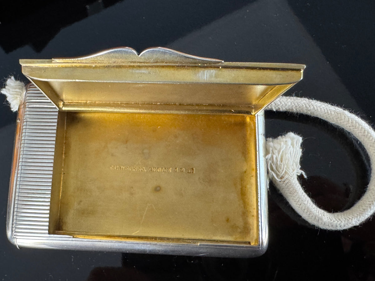 Silver cigarette case of Crown Prince Wilhelm of Prussia with crowned monogram, presentation pin and original caricature in bespoke casket.