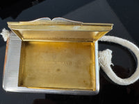 Silver cigarette case of Crown Prince Wilhelm of Prussia with crowned monogram, presentation pin and original caricature in bespoke casket.