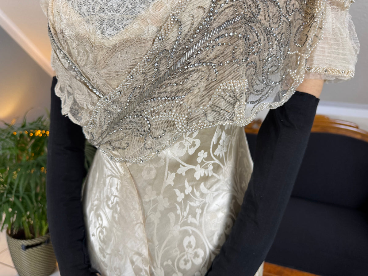 Edwardian wedding ensemble by Reville & Rossiter London with original box, shoes and accessories, Lady Gillman provenance, 1911