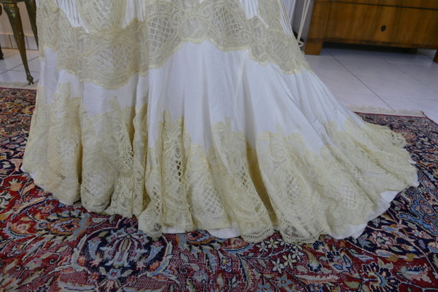 Antikes edwardianisches Kleid von 1901 – MACHARET New York & Paris Zweiteiliges Ensemble aus Seide und Spitze