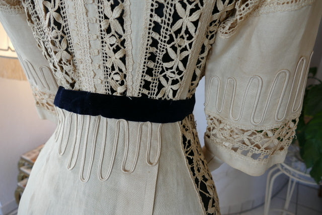 Antikes edwardianisches Leinen-Geh-Ensemble, ca. 1906 – Kleid & Jacke