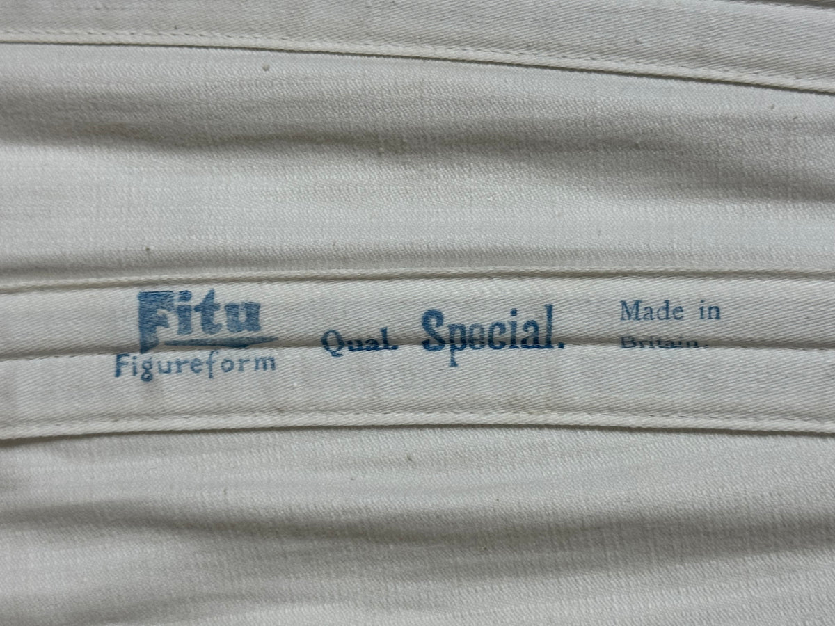 Antique FITU Figureform corset, 1910s England, light colour, front‑hooked and back‑laced