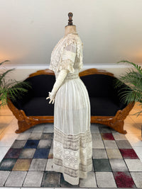 Antikes edwardianisches Teekleid aus Leinen, ca. 1906