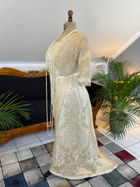 Evening Dress 1912 – Cream Silk Brocade with Lace & Crepe Drapes by M. E. Humble, Court Dressmaker, Lady Gillman Provenance