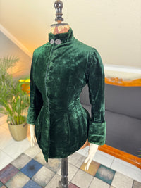Rare Victorian Riding Jacket, ca. 1878 - Green Velvet, Quilted Silk Lining, Historic Equestrian Fashion