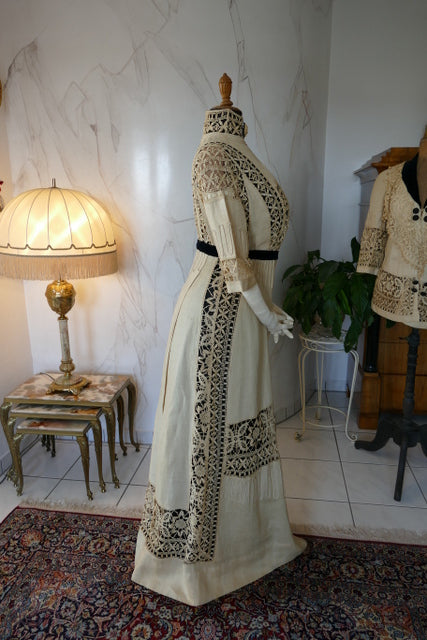 Antikes edwardianisches Leinen-Geh-Ensemble, ca. 1906 – Kleid & Jacke