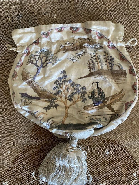 Bestickte japanische Seidentasche, ca. 1900