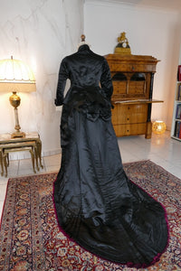 EMILE PINGAT Antikes viktorianisches Tournürenkleid, Paris, ca. 1882