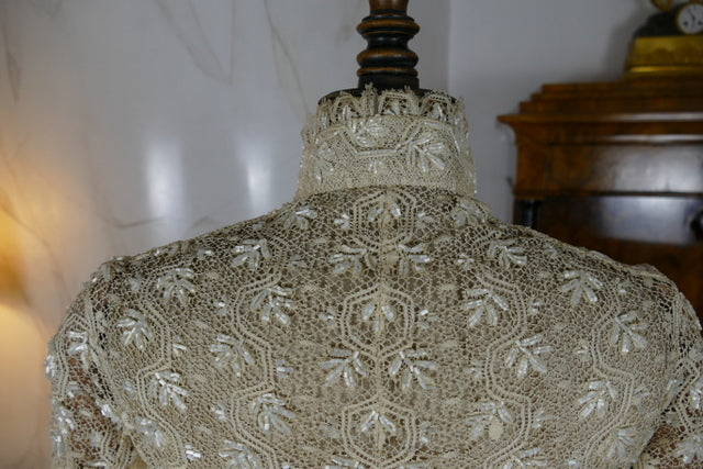 Antikes besticktes Spitzen-Bustle-Überkleid, 1880er Jahre