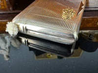 Silver cigarette case of Crown Prince Wilhelm of Prussia with crowned monogram, presentation pin and original caricature in bespoke casket.