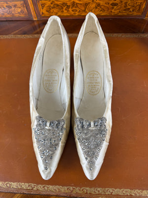 Antique 1911 silk wedding shoes with glass beads by Hook, Knowles & Co. and Lady Gillman provenance