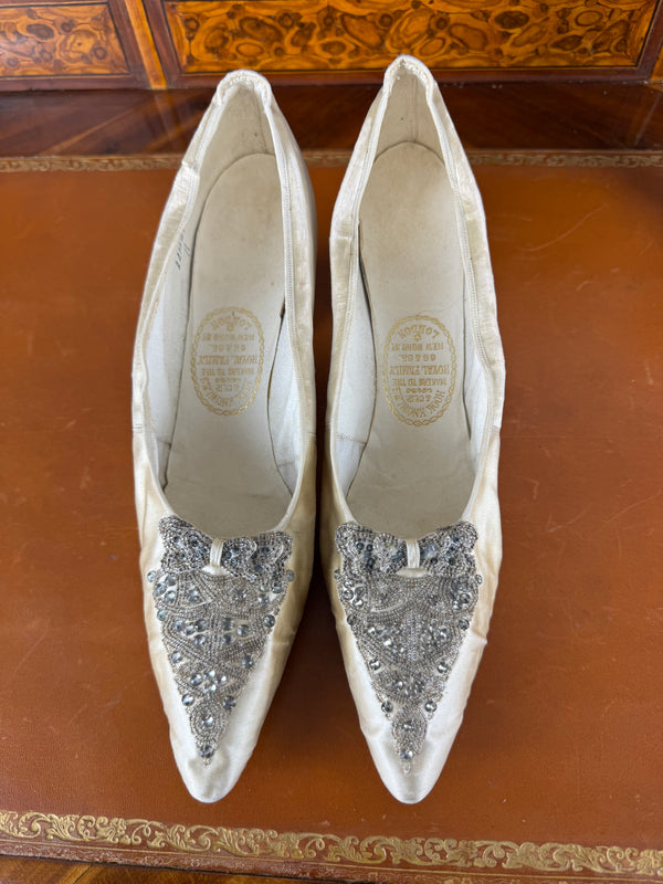 Antique 1911 silk wedding shoes with glass beads by Hook, Knowles & Co. and Lady Gillman provenance