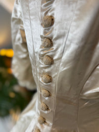 Antique Wedding Dress 1882 – Cream Satin Silk with Pleated Trims, Lace & Faux Pearls, Kate Rimer Provenance