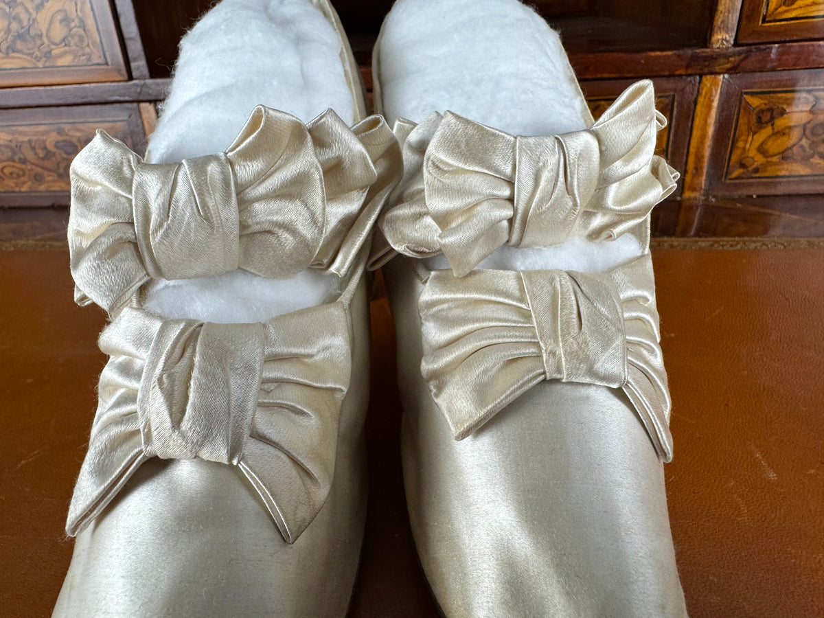 Antique Wedding Shoes 1882 – Silk Bridal Shoes with Double Bows by Julien Mayer, Paris, Kate Rimer Provenance