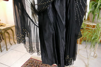 Antikes Abendkleid aus schwarzem Seidenchiffon mit Strasssteinen, ca. 1928