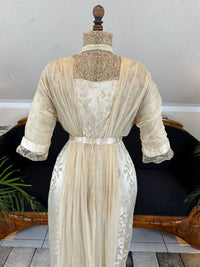 Evening Dress 1912 – Cream Silk Brocade with Lace & Crepe Drapes by M. E. Humble, Court Dressmaker, Lady Gillman Provenance