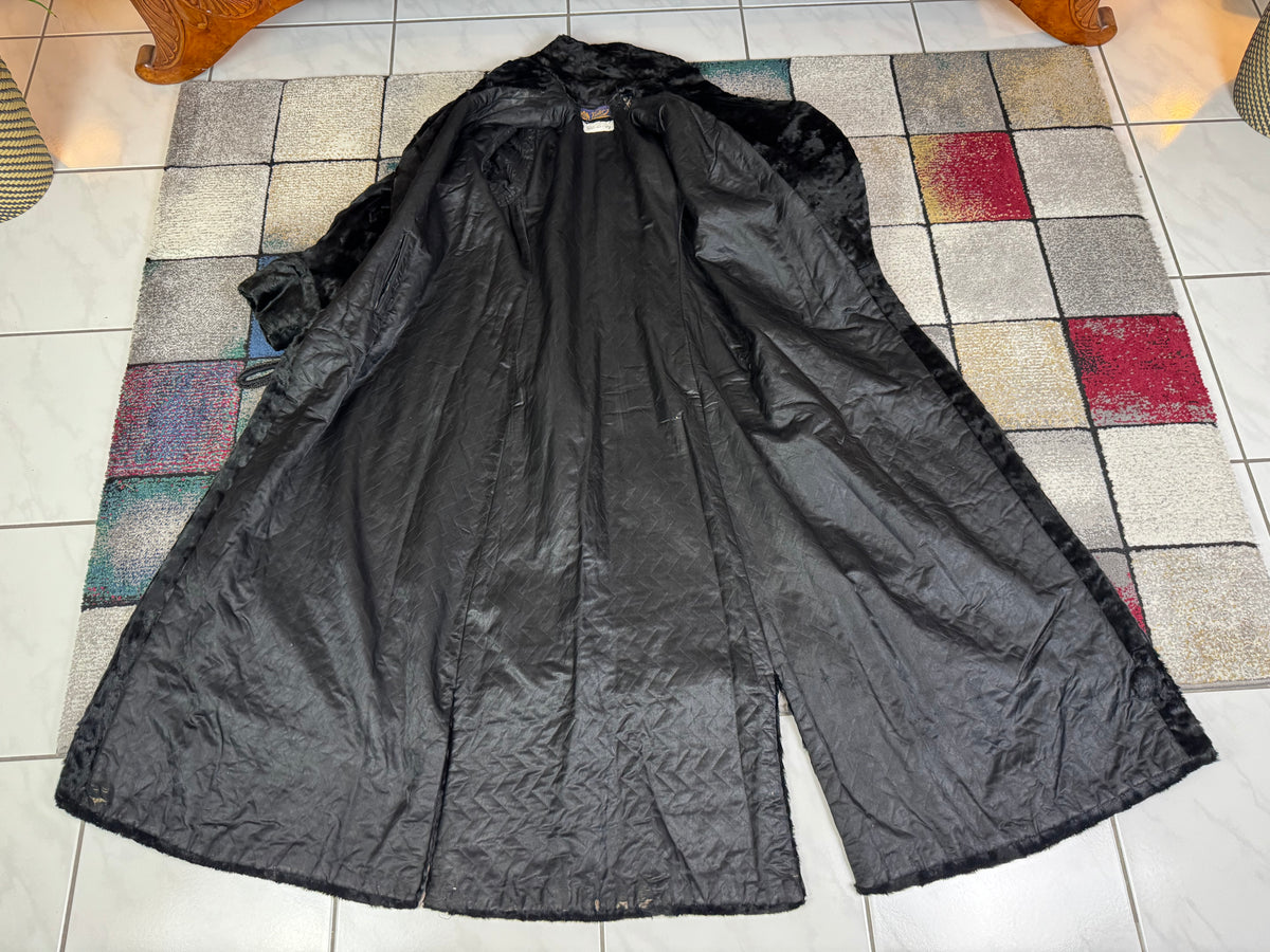 Edwardian ca. 1904 Langer schwarzer Mantel aus künstlichem Biberfell – Victor Tailoring Co., Chicago